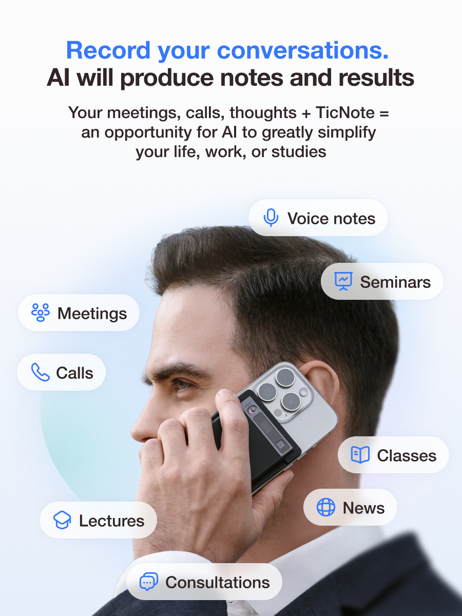 TicNote: First Agentic AI Note-taker with ChatGPT, Gemini, Claude, Grok and more, real-time translation, 400+ hours of recording