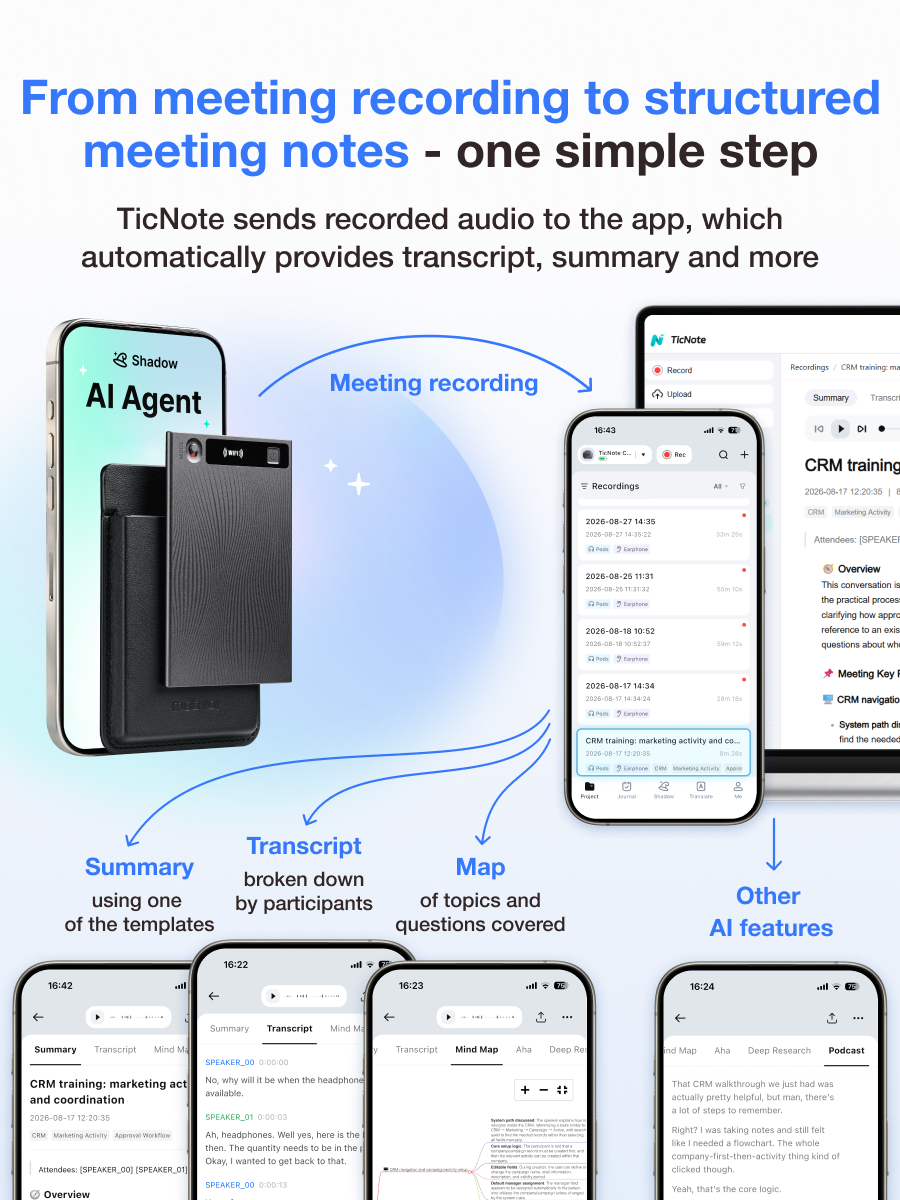 TicNote: First Agentic AI Note-taker with ChatGPT, Gemini, Claude, Grok and more, real-time translation, 400+ hours of recording