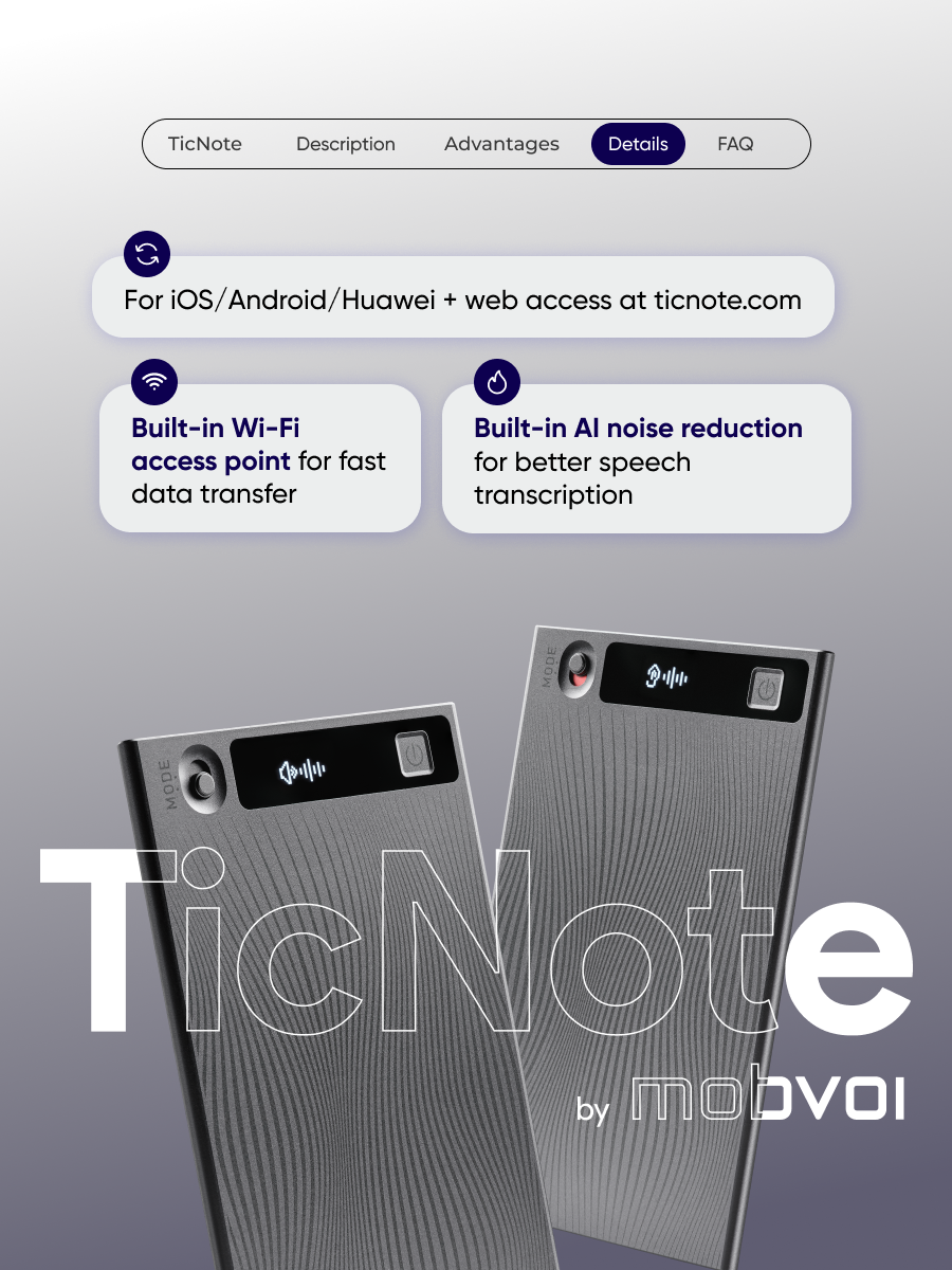 Intelligent voice recorder TicNote with AI agent, ChatGPT, Gemini, Claude and Grok