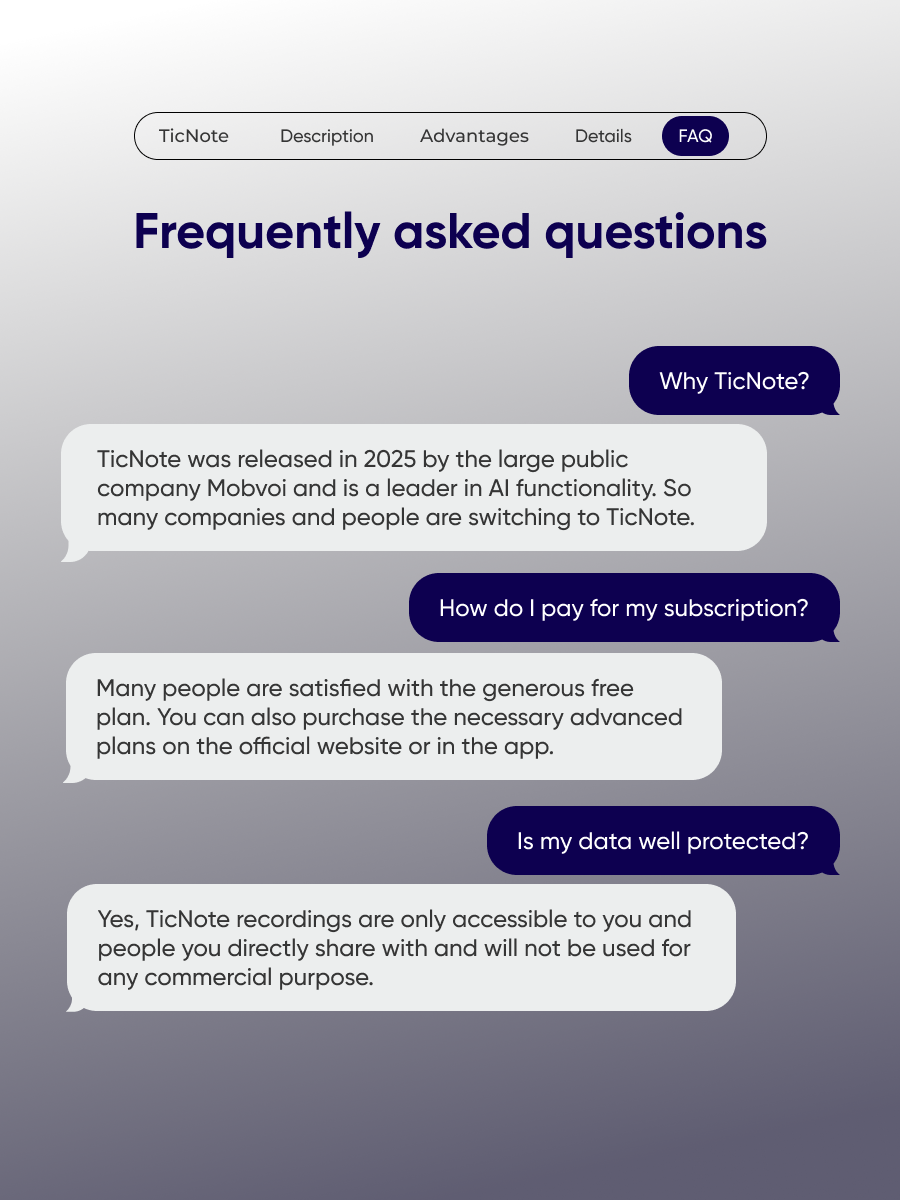 Intelligent voice recorder TicNote with AI agent, ChatGPT, Gemini, Claude and Grok